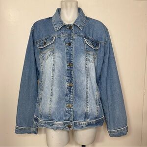 Vintage 90s/Y2K Madrid Medium Wash Blue Denim Jacket Cropped Faded Size 3X
